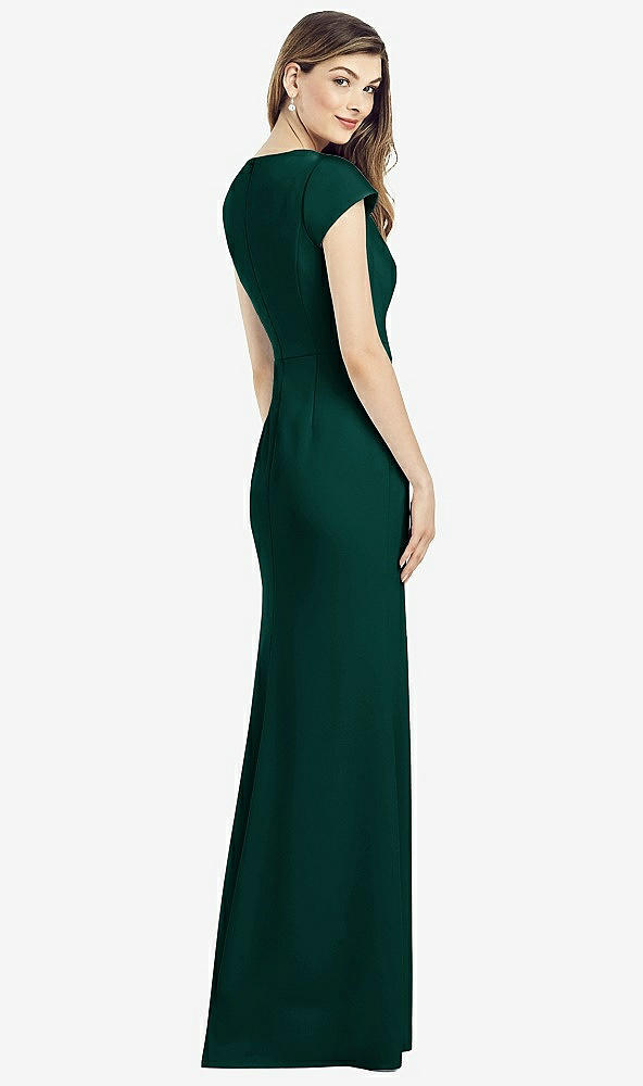 Back View - Evergreen Cap Sleeve A-line Crepe Gown with Pockets