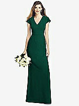 Front View Thumbnail - Hunter Green Cap Sleeve A-line Crepe Gown with Pockets