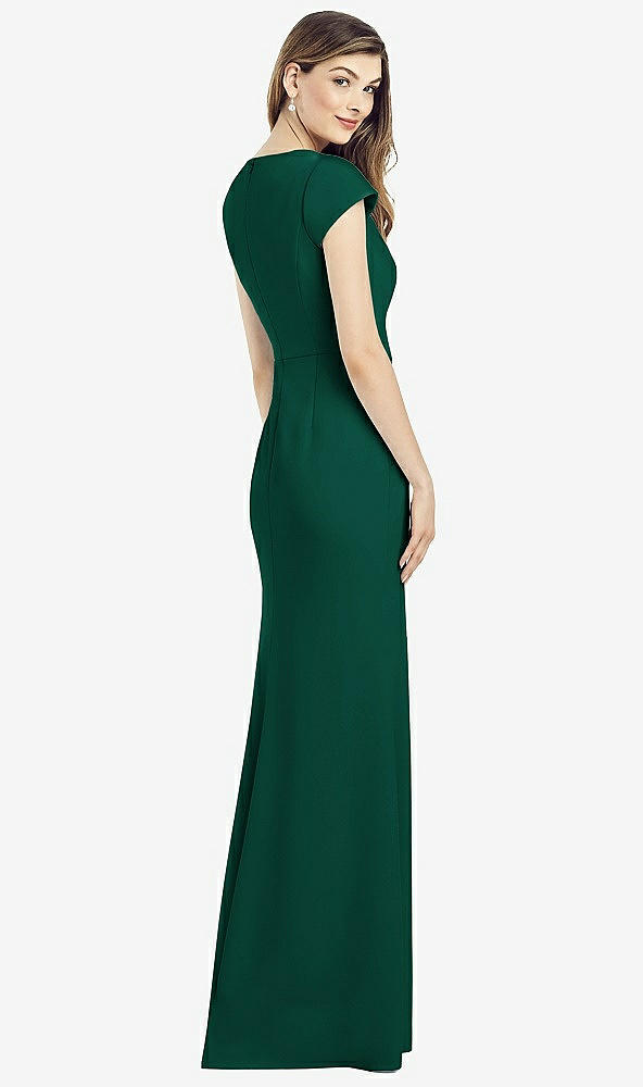 Back View - Hunter Green Cap Sleeve A-line Crepe Gown with Pockets