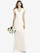 Front View Thumbnail - Ivory Cap Sleeve A-line Crepe Gown with Pockets
