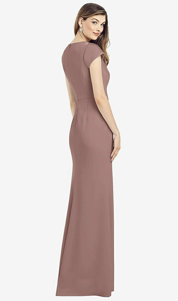 Back View - Sienna Cap Sleeve A-line Crepe Gown with Pockets