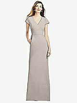 Alt View 1 Thumbnail - Taupe Cap Sleeve A-line Crepe Gown with Pockets