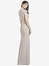 Rear View Thumbnail - Taupe Cap Sleeve A-line Crepe Gown with Pockets