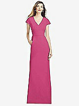 Alt View 1 Thumbnail - Tea Rose Cap Sleeve A-line Crepe Gown with Pockets