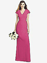 Front View Thumbnail - Tea Rose Cap Sleeve A-line Crepe Gown with Pockets