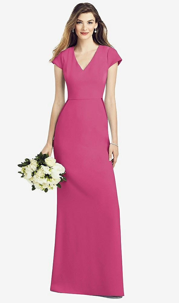 Front View - Tea Rose Cap Sleeve A-line Crepe Gown with Pockets