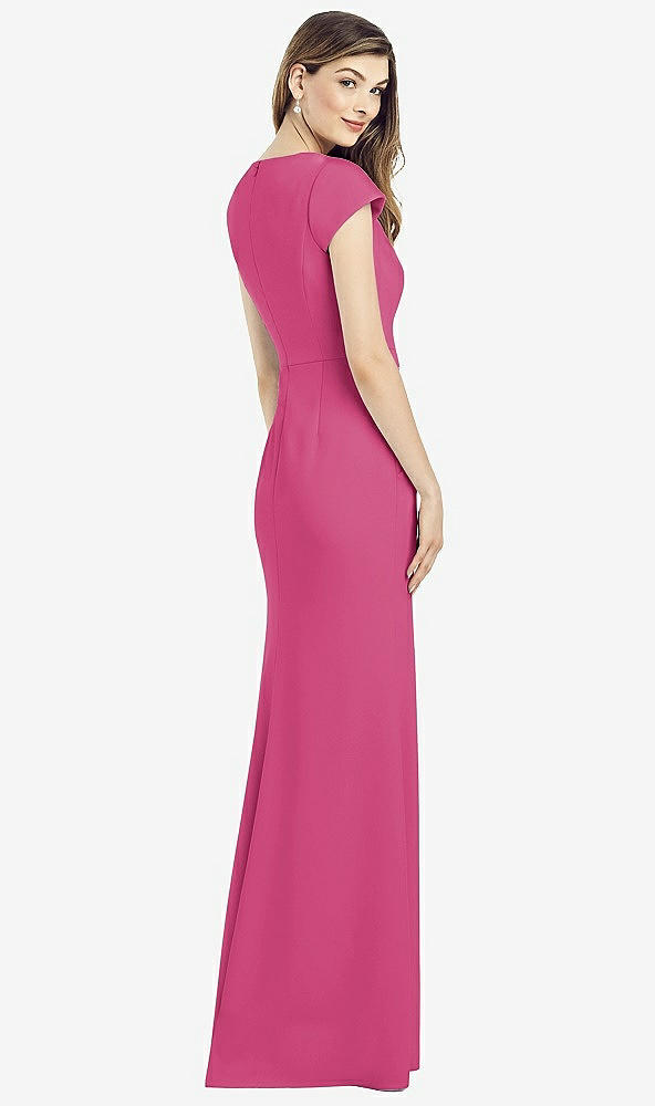 Back View - Tea Rose Cap Sleeve A-line Crepe Gown with Pockets