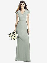 Front View Thumbnail - Willow Green Cap Sleeve A-line Crepe Gown with Pockets