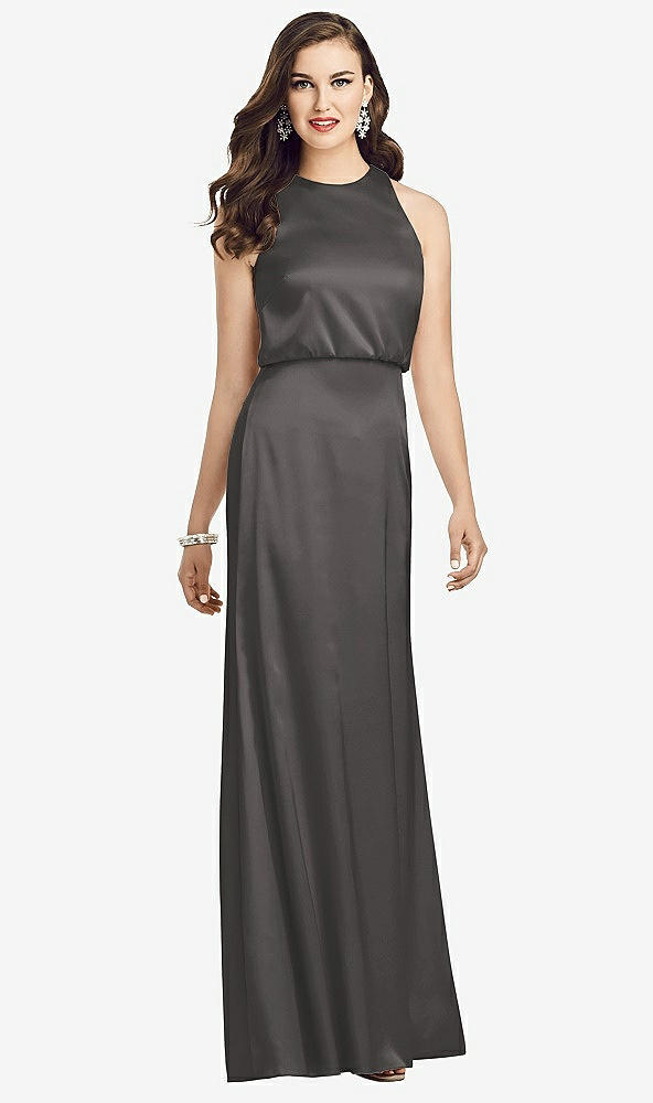 Front View - Caviar Gray Sleeveless Blouson Bodice Trumpet Gown