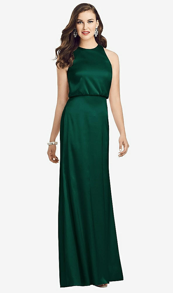 Front View - Hunter Green Sleeveless Blouson Bodice Trumpet Gown