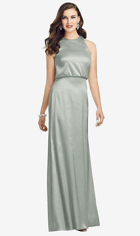 Front View - Willow Green Sleeveless Blouson Bodice Trumpet Gown