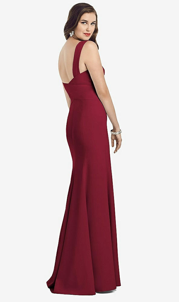Back View - Burgundy Sleeveless Seamed Bodice Trumpet Gown