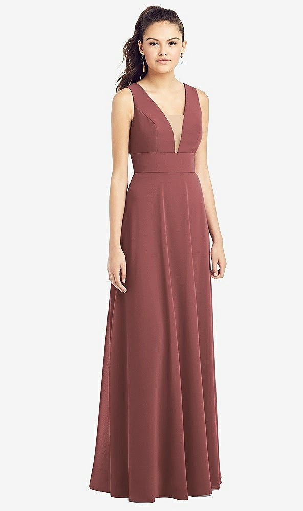 Front View - English Rose & Light Nude Adjustable Strap Illusion Neck Chiffon Gown