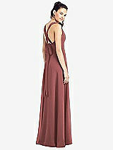 Rear View Thumbnail - English Rose & Light Nude Adjustable Strap Illusion Neck Chiffon Gown