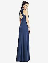 Rear View Thumbnail - Sailor Open-Back Jewel Neck Trumpet Gown with Front Slit