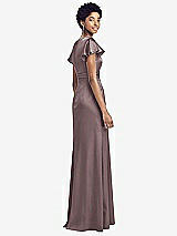 Rear View Thumbnail - French Truffle Flutter Sleeve Draped Wrap Stretch Maxi Dress