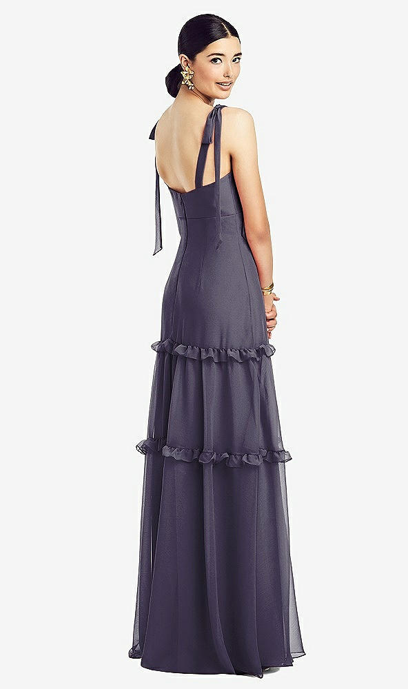 Back View - Stormy Bowed Tie-Shoulder Chiffon Dress with Tiered Ruffle Skirt