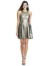 Front View Thumbnail - Gold Fusion Metallic Halter Cocktail Dress with Pockets