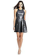 Front View Thumbnail - Heaven Metallic Halter Cocktail Dress with Pockets