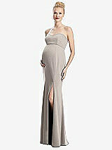 Front View Thumbnail - Taupe Strapless Crepe Maternity Dress with Trumpet Skirt