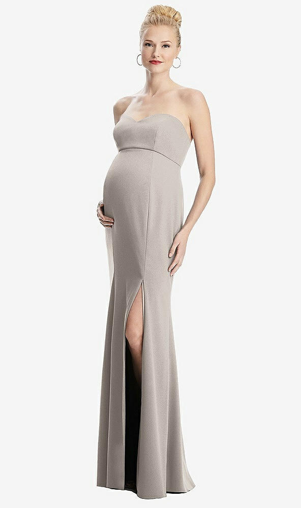 Front View - Taupe Strapless Crepe Maternity Dress with Trumpet Skirt