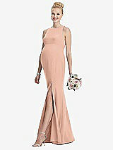 Front View Thumbnail - Pale Peach Sleeveless Halter Maternity Dress with Front Slit
