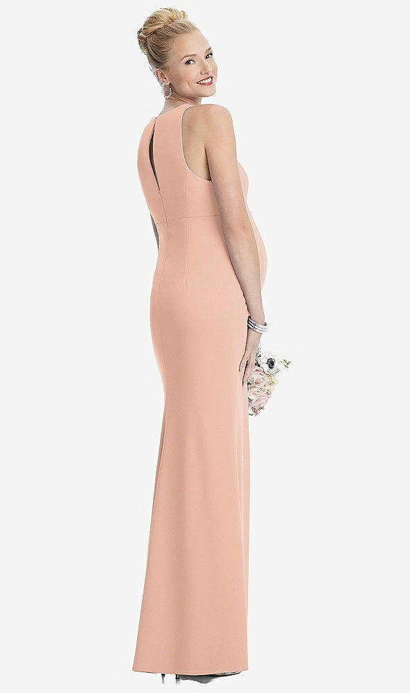 Back View - Pale Peach Sleeveless Halter Maternity Dress with Front Slit