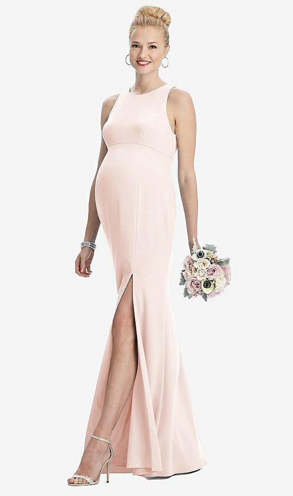 Front View - Blush Sleeveless Halter Maternity Dress with Front Slit