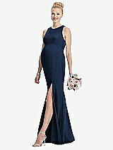 Front View Thumbnail - Midnight Navy Sleeveless Halter Maternity Dress with Front Slit