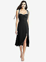 Front View Thumbnail - Black Bustier Crepe Midi Dress with Adjustable Bow Straps