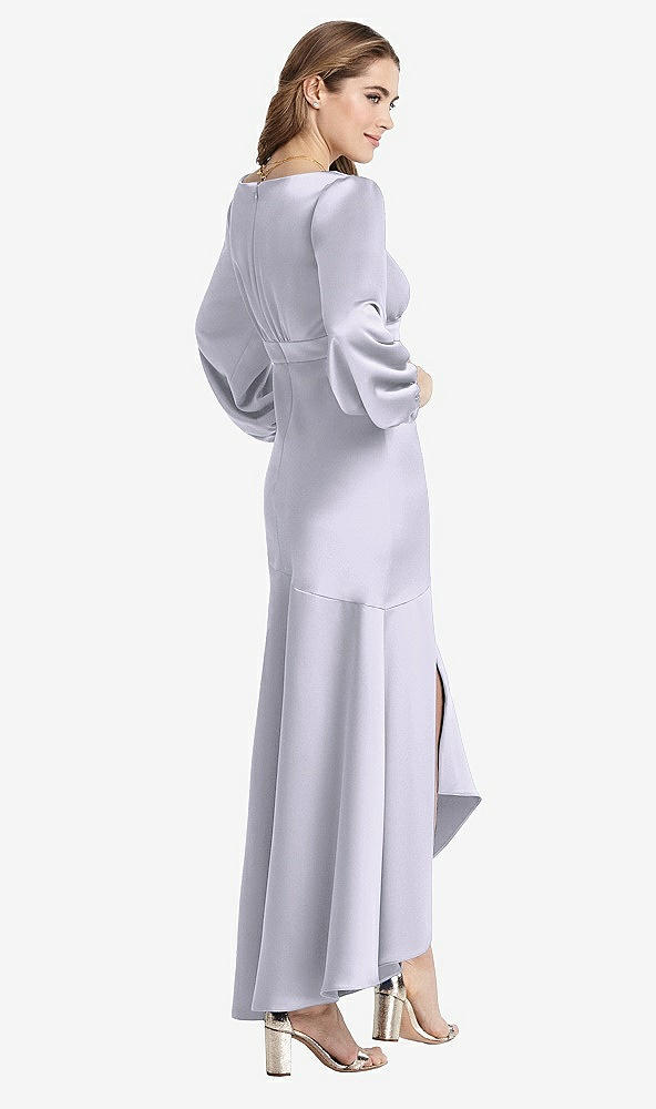 Back View - Silver Dove Puff Sleeve Asymmetrical Drop Waist High-Low Slip Dress - Teagan