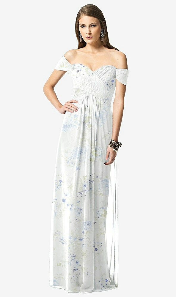 Front View - Bleu Garden Off-the-Shoulder Ruched Chiffon Maxi Dress - Alessia