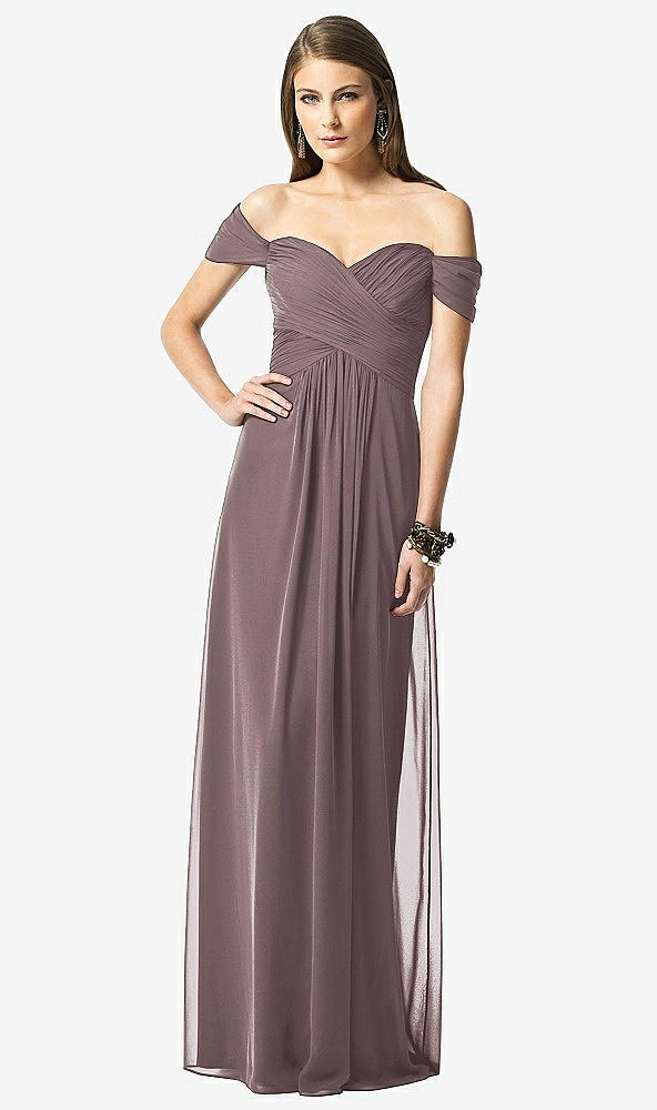 Front View - French Truffle Off-the-Shoulder Ruched Chiffon Maxi Dress - Alessia