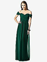 Front View Thumbnail - Hunter Green Off-the-Shoulder Ruched Chiffon Maxi Dress - Alessia