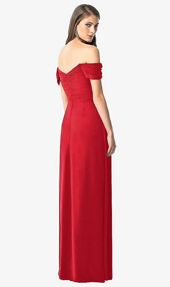 Back View - Parisian Red Off-the-Shoulder Ruched Chiffon Maxi Dress - Alessia