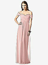 Front View Thumbnail - Rose - PANTONE Rose Quartz Off-the-Shoulder Ruched Chiffon Maxi Dress - Alessia