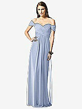 Front View Thumbnail - Sky Blue Off-the-Shoulder Ruched Chiffon Maxi Dress - Alessia