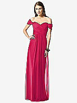 Front View Thumbnail - Vivid Pink Off-the-Shoulder Ruched Chiffon Maxi Dress - Alessia
