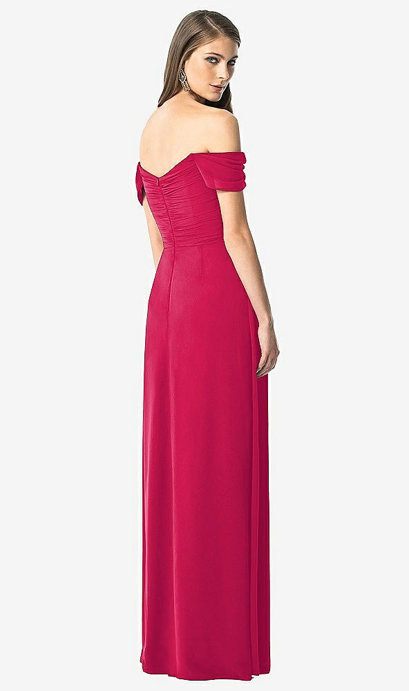 Back View - Vivid Pink Off-the-Shoulder Ruched Chiffon Maxi Dress - Alessia