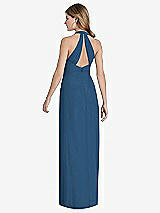 Rear View Thumbnail - Dusk Blue V-Neck Halter Chiffon Maxi Dress - Taryn