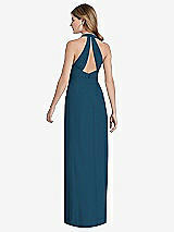 Rear View Thumbnail - Atlantic Blue V-Neck Halter Chiffon Maxi Dress - Taryn