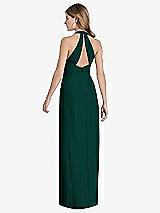 Rear View Thumbnail - Evergreen V-Neck Halter Chiffon Maxi Dress - Taryn