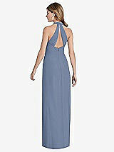 Rear View Thumbnail - Larkspur Blue V-Neck Halter Chiffon Maxi Dress - Taryn