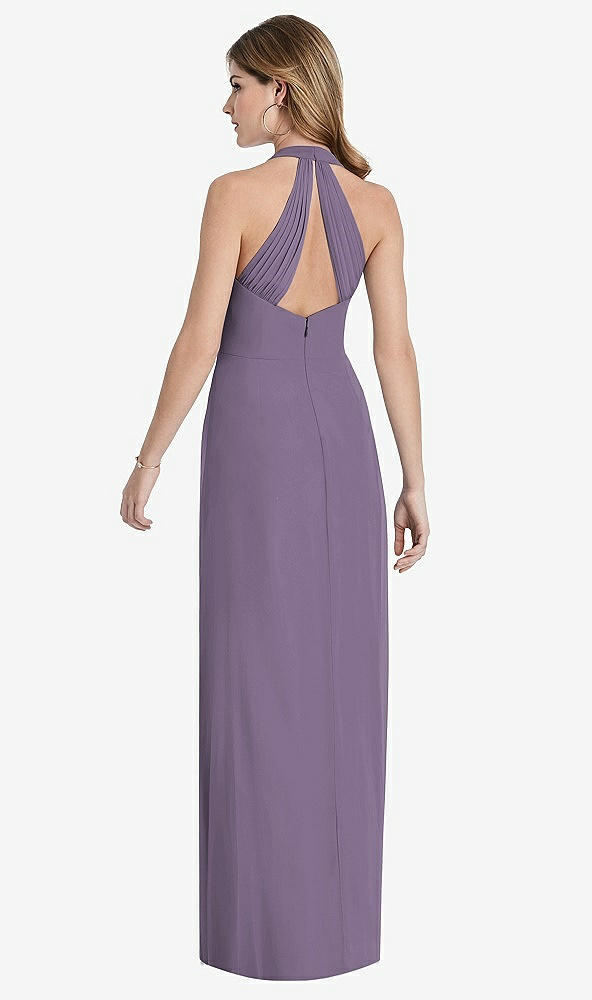 Back View - Lavender V-Neck Halter Chiffon Maxi Dress - Taryn
