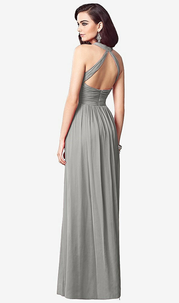 Back View - Chelsea Gray Ruched Halter Open-Back Maxi Dress - Jada