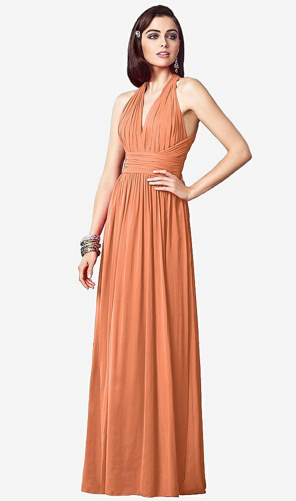 Front View - Sweet Melon Ruched Halter Open-Back Maxi Dress - Jada