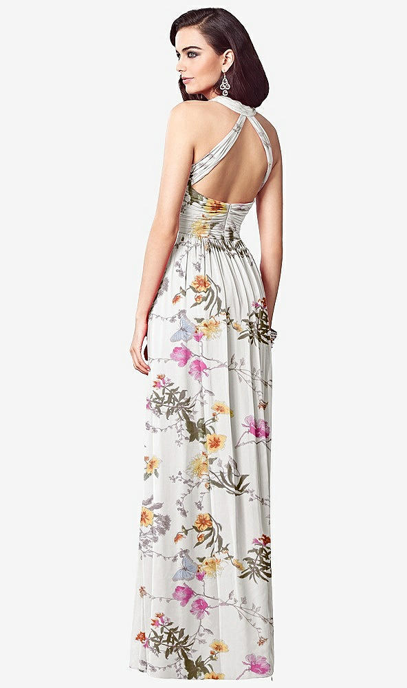 Back View - Butterfly Botanica Ivory Ruched Halter Open-Back Maxi Dress - Jada
