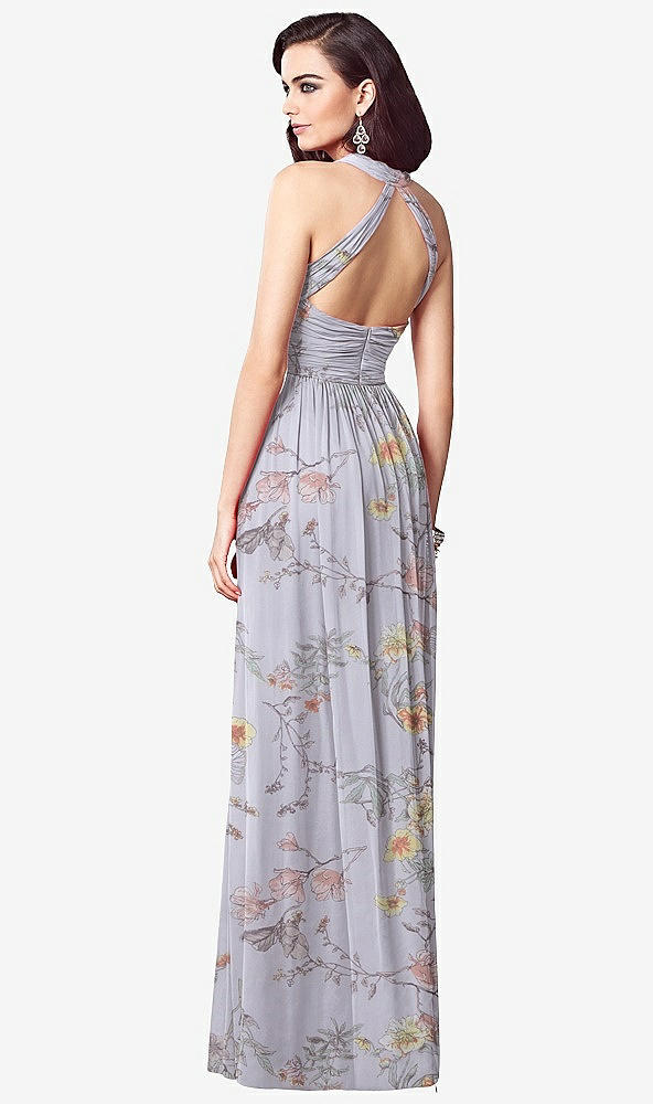 Back View - Butterfly Botanica Silver Dove Ruched Halter Open-Back Maxi Dress - Jada