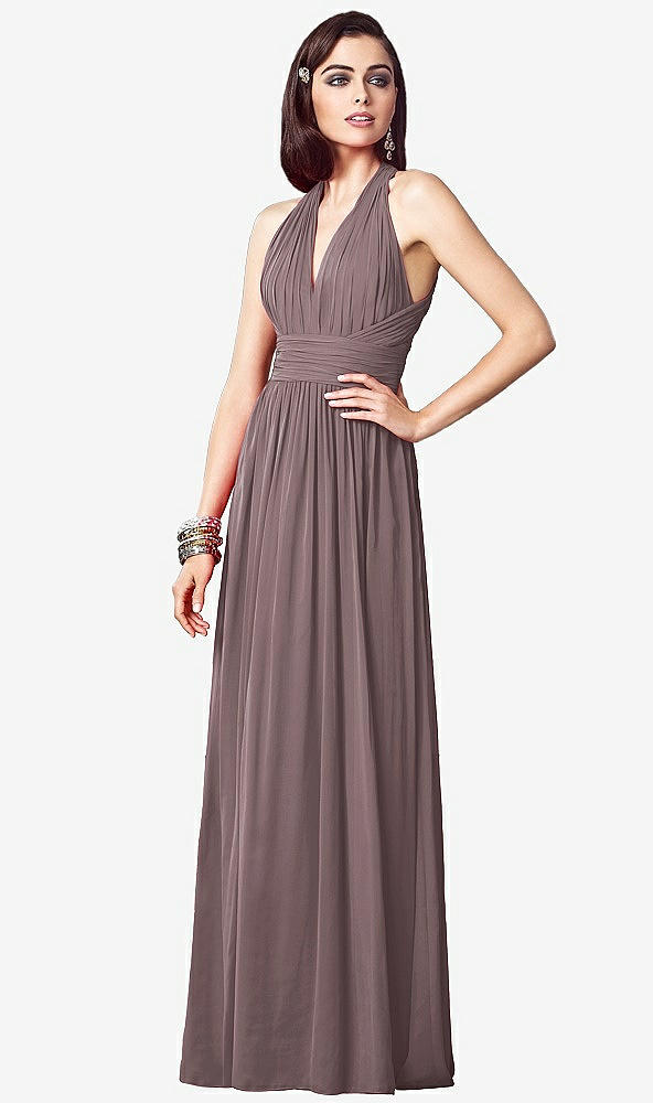 Front View - French Truffle Ruched Halter Open-Back Maxi Dress - Jada