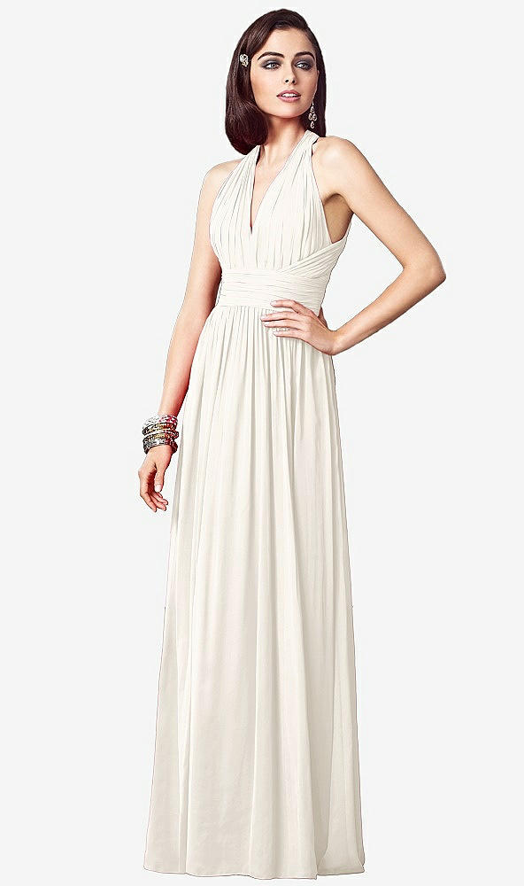Front View - Ivory Ruched Halter Open-Back Maxi Dress - Jada